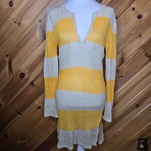 ECHO Mesh Linen/Rayon/Metallic Blend Stripe V Neck Swimsuit Cover Up Small